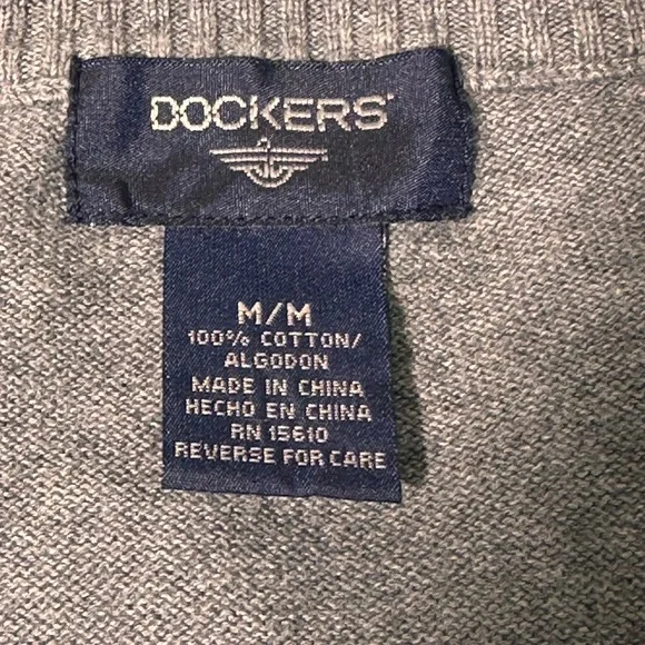 VTG Dockers Men's Argyle‎ Sweater Medium Gray Blue Cotton Crewneck Preppy Golf - Picture 6 of 11